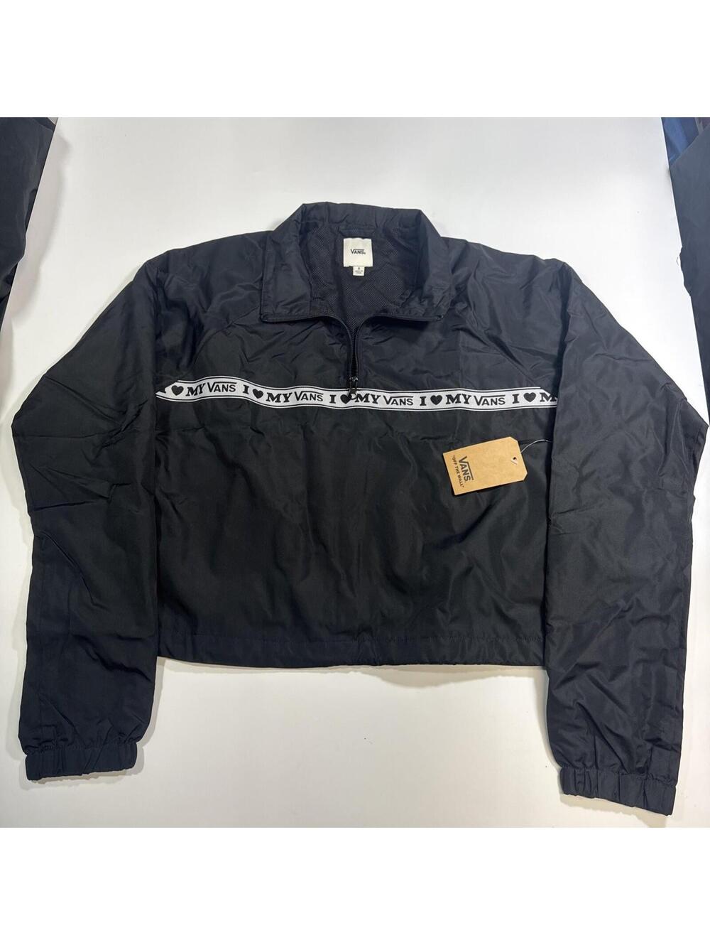 Vans Women's I Love My Vans Size Small Black Full Zip Crop Windbreaker Jacket